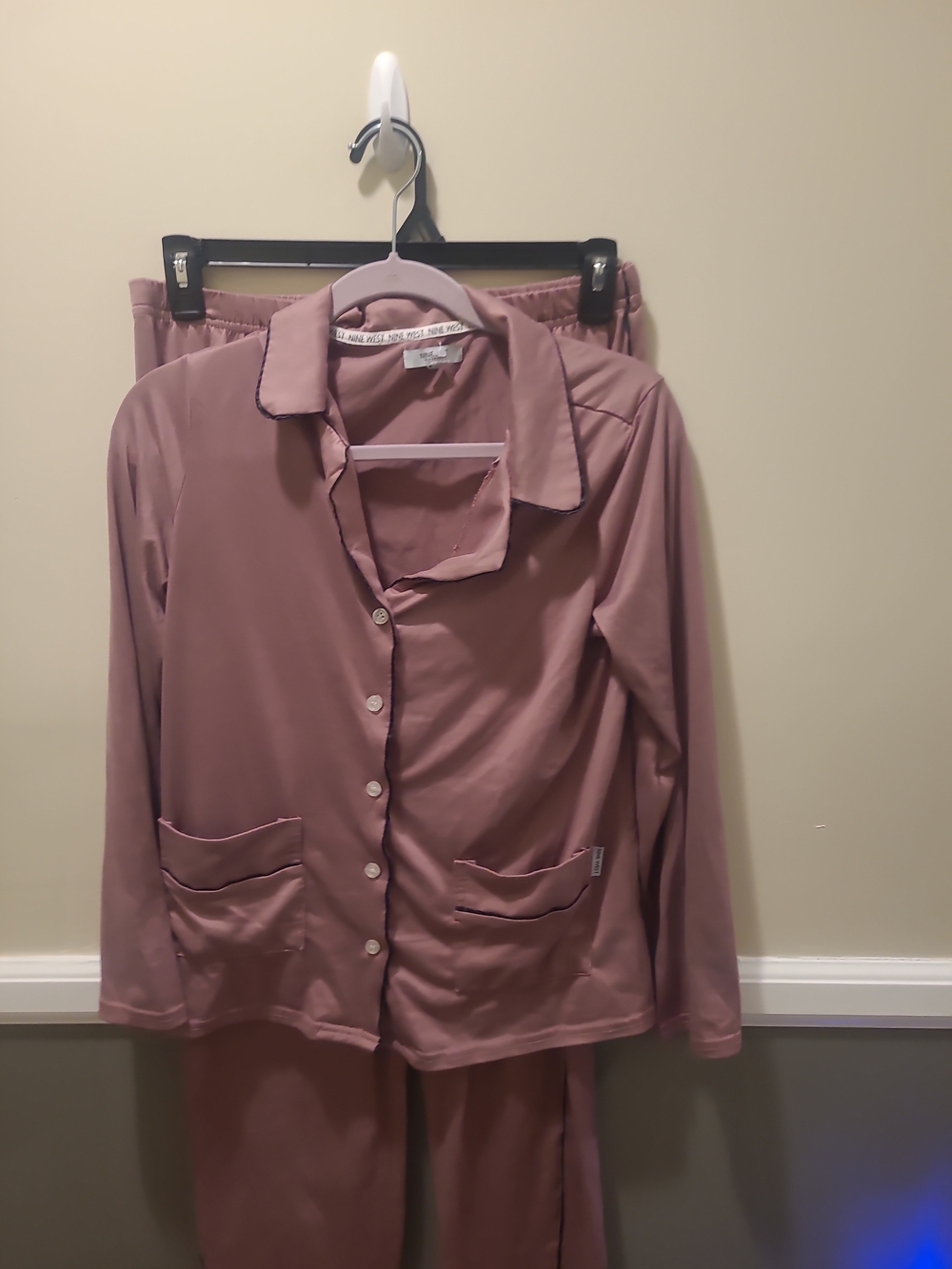 Nine West Mauve Womens Small Pajama Set Cozy Pants Long Sleeve Shirt Button Up
